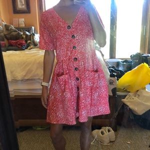 Floral print red knee length dress!